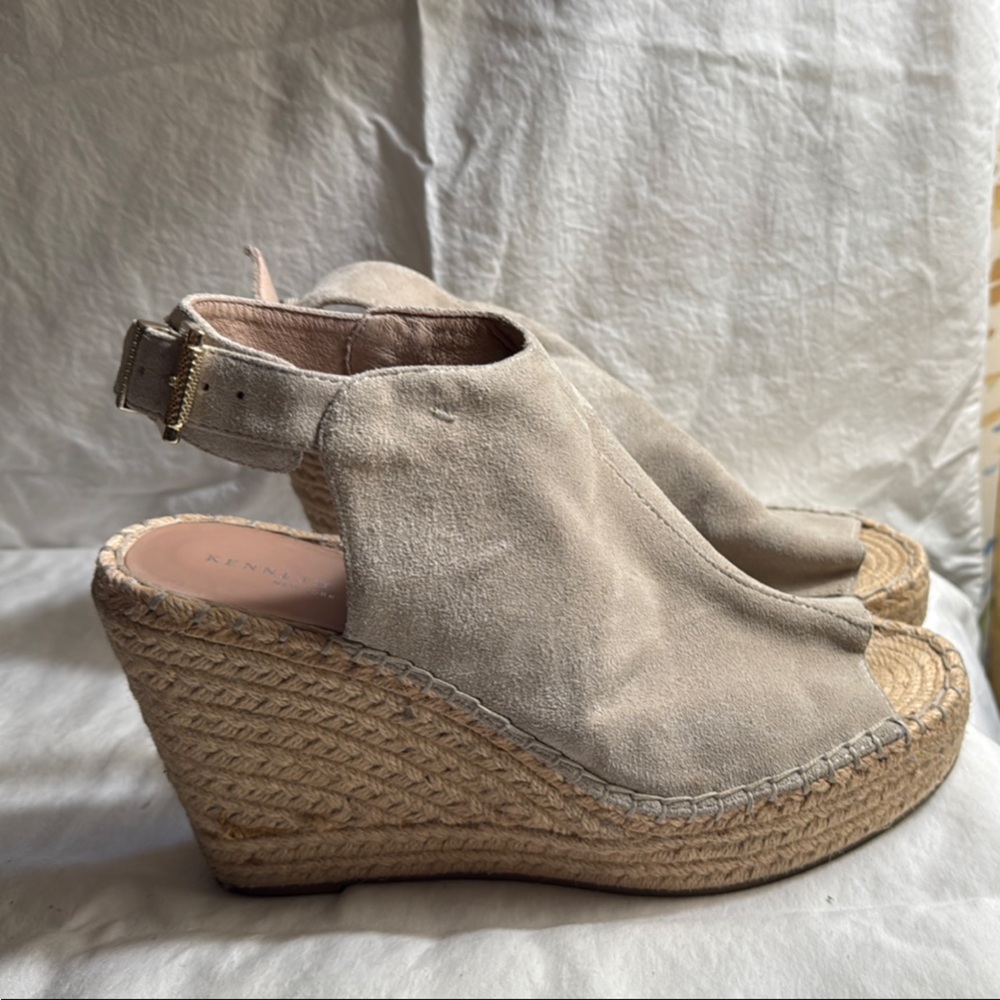 Kenneth Cole Cream Suede Espadrille Wedges with Ankle Strap